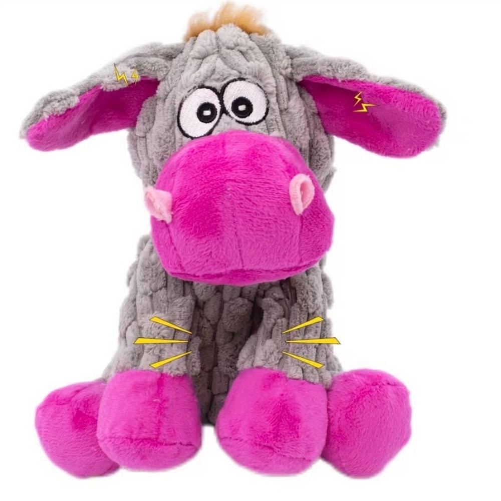 Dog Chew Toy - Grey& Pink Donkey - Squeaky Belly & Krinkle Ears